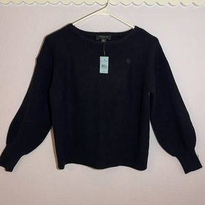 NWT Ann Taylor black, cropped, drop shoulder, crew neck sweater. Size Petite M.
